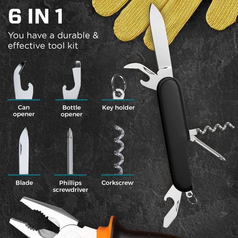 GOOD WORKER Small Pocket Knife 6 in 1 - Keychain Multitool - Compact Kids Pocket Knife with Bottle Opener, Can Opener, Corkscrew, Phillips Screwdriver - EDC Gift for Men, Women, Camping, Hiking, Travel - 5005 - Image 5